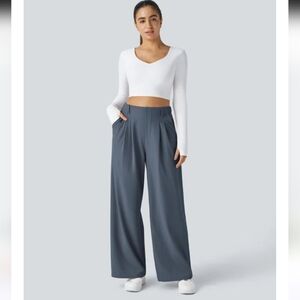 Halara Flex High Waisted Pocket Wide Leg Waffle Work Pants Size Large Tall